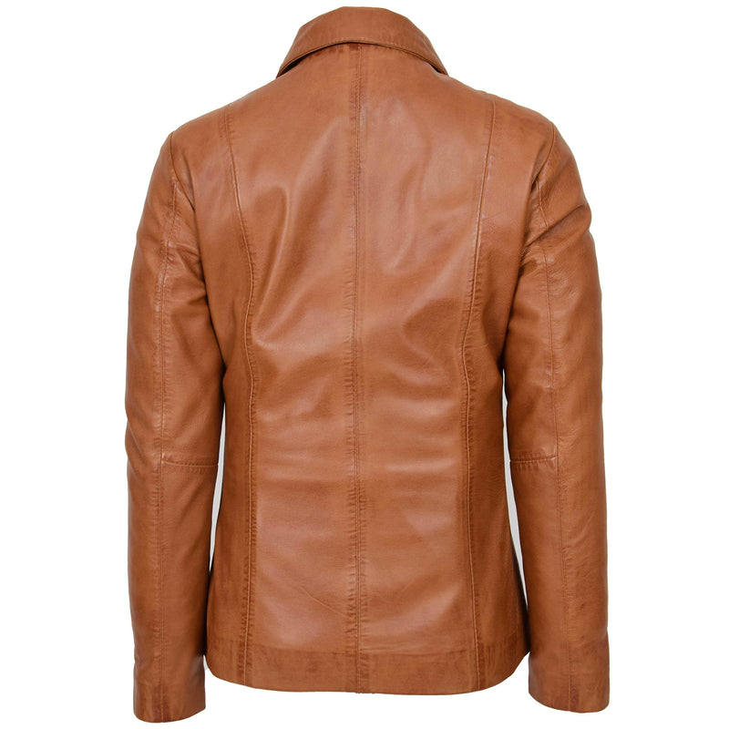 Womens Classic Zip Fastening Leather Jacket Julia Tan 1