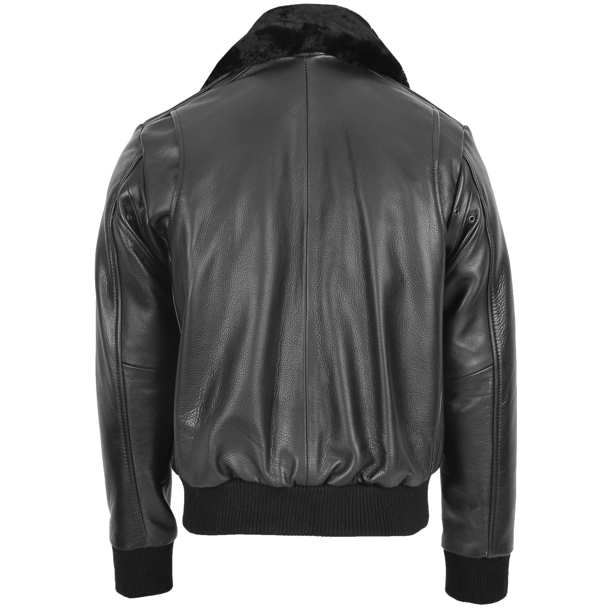 Mens Leather Bomber Pilot Jacket Removable Collar Leroy Black 1