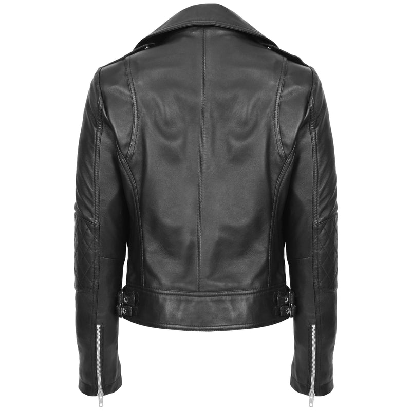 Womens Real Leather Biker Cross Zip Fashion Jacket Remi Black 1