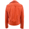 Womens Leather Biker Jacket with Quilt Detail Ziva Orange 1