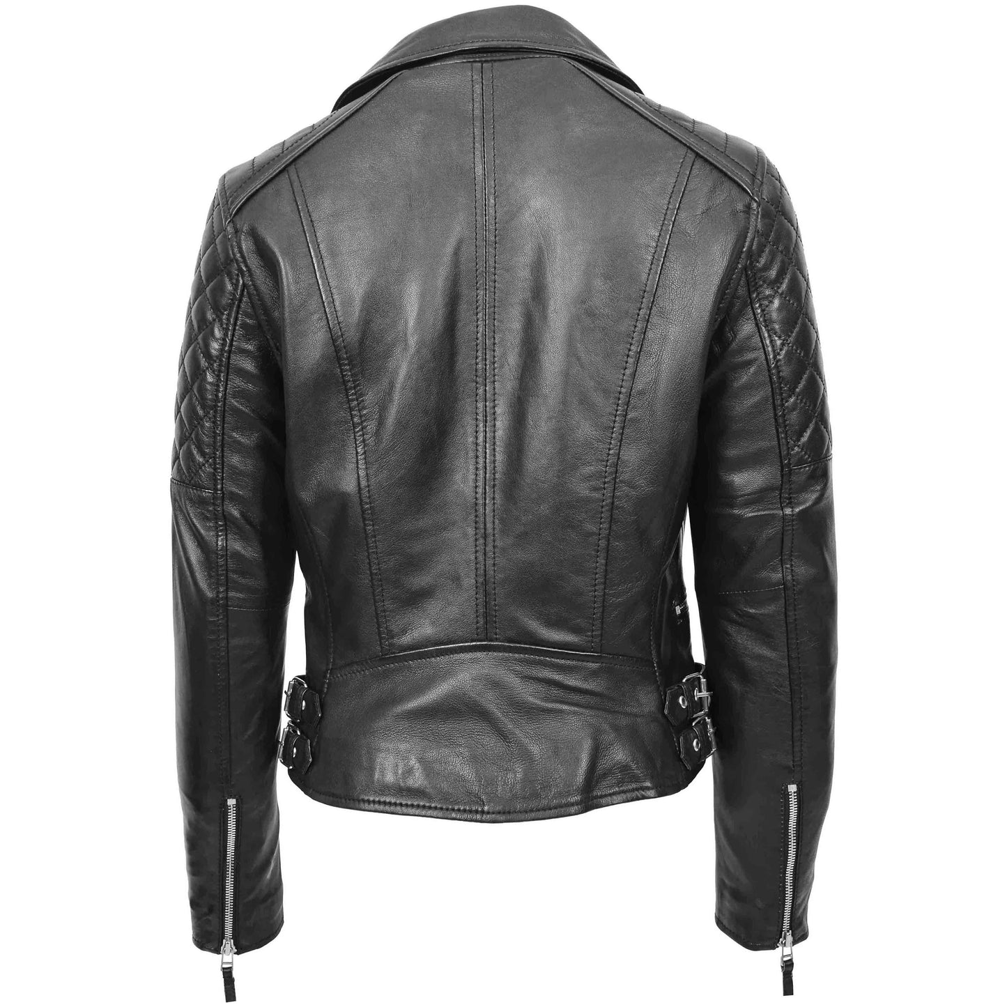 Womens Cross Zip Biker Leather Jacket Claudia Black 1