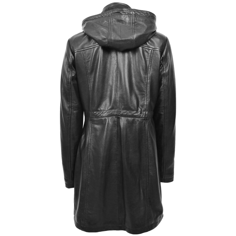 Womens Real Leather Hooded Parka Coat Tyra Black 1