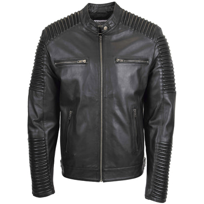 Mens Casual Soft Leather Biker Jacket Nelson Black 2