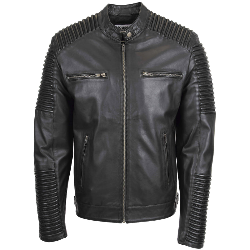 Mens Casual Soft Leather Biker Jacket Nelson Black 2