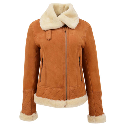 Womens Merino Sheepskin Aviator Jacket Isabelle Tan 2