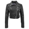 Womens Leather Cropped Biker Style Jacket Demi Black 2