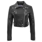 Womens Leather Cropped Biker Style Jacket Demi Black 2