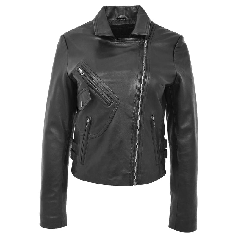Womens Soft Leather Cross Zip Casual Jacket Jodie Black 2