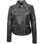 Womens Cross Zip Biker Leather Jacket Claudia Black 2