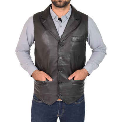 foldable collar leather gilet