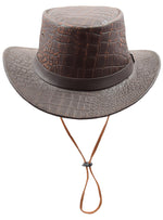 Leather Hat Removable Chin Strap Croc Print HL002 Brown 2