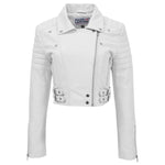 Womens Leather Cropped Biker Style Jacket Demi White 2