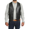 snap button fastening leather waistcoats