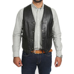 snap button fastening leather waistcoats