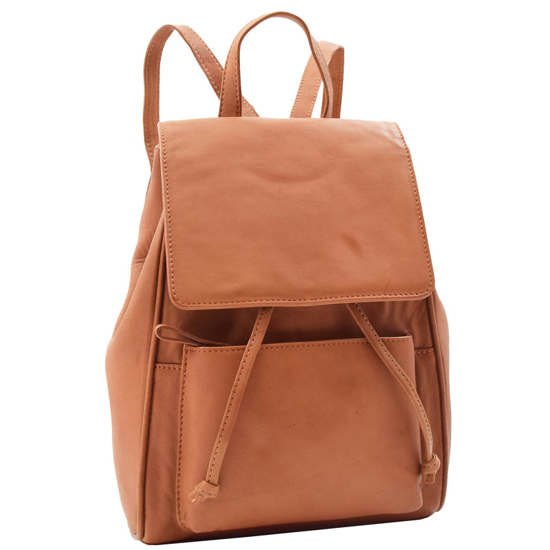 Real Leather Classic Travel Backpack HOL841 Cognac