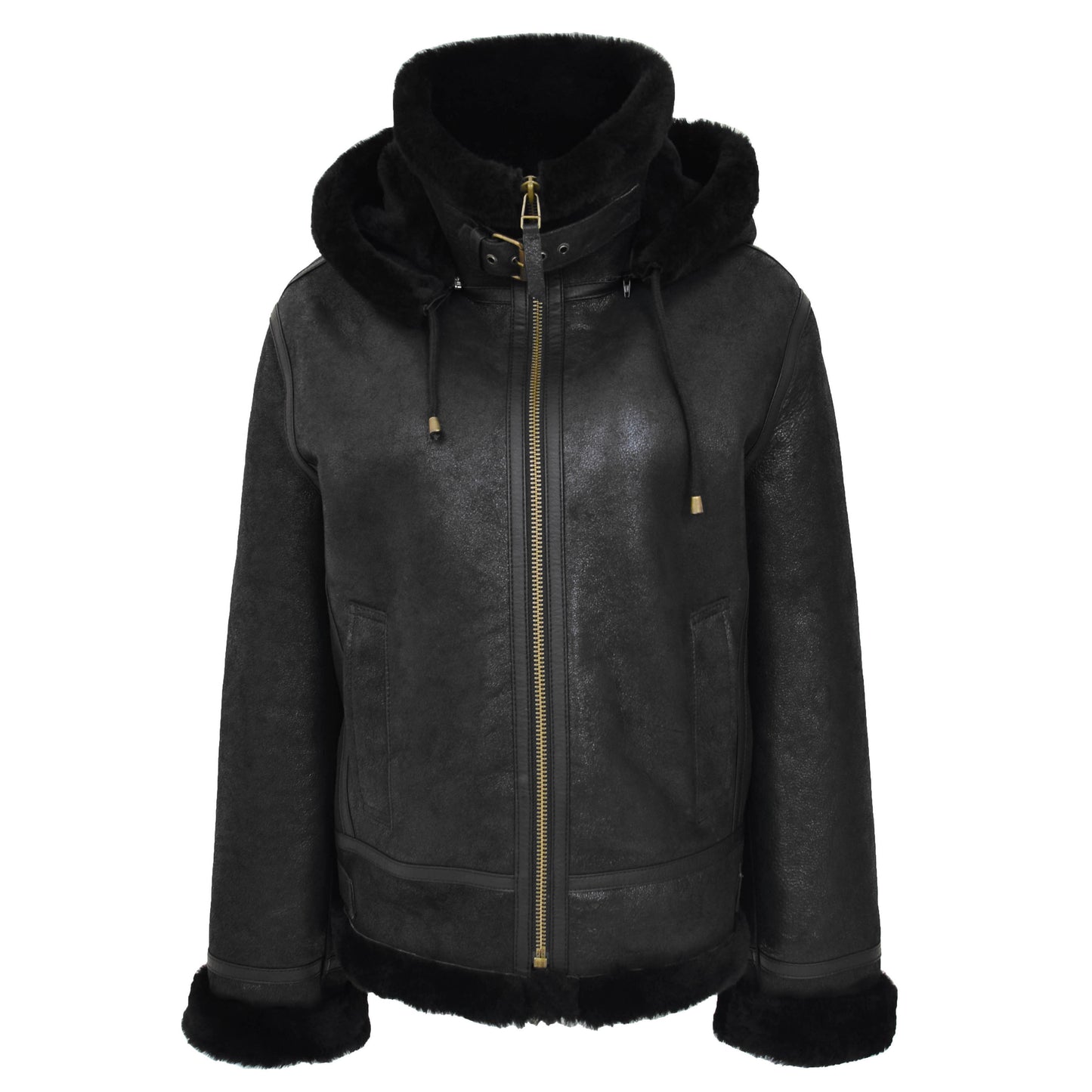 Womens Sheepskin B3 Detachable Hoodie Jacket Naomi Black 2