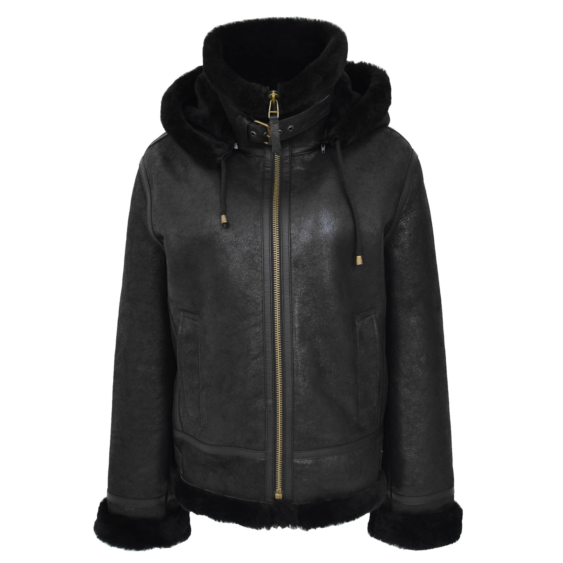 Womens Sheepskin B3 Detachable Hoodie Jacket Naomi Black 2