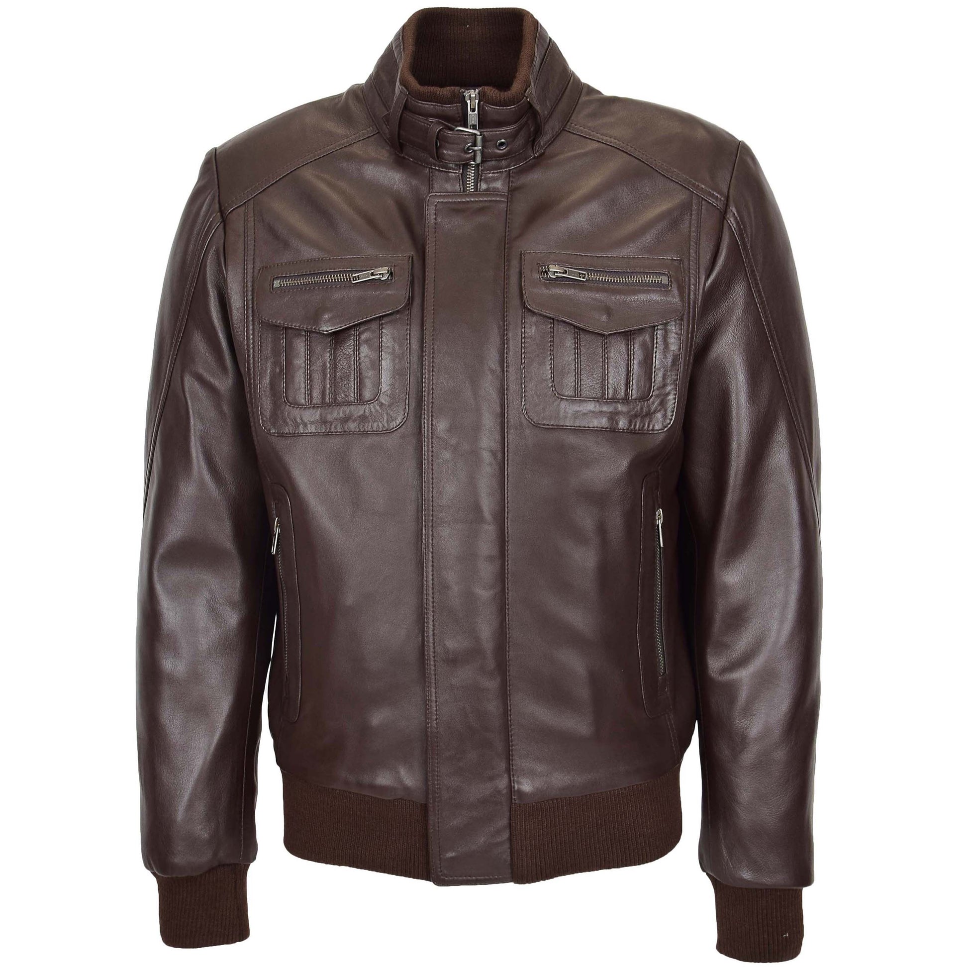 Mens Leather Bomber Flight Jacket Tom Brown 2