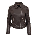 Womens Soft Leather Cross Zip Biker Jacket Anna Brown 2