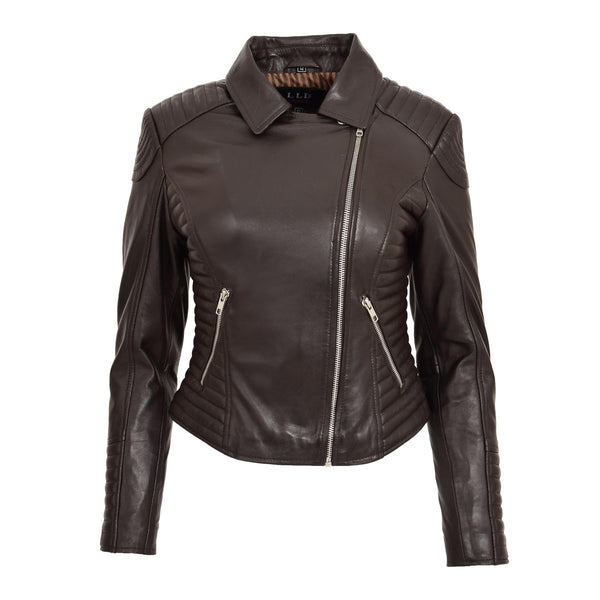 Womens Standing Collar Casual Jacket Brown | House of Leather