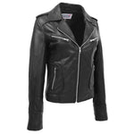 Womens Leather Fitted Biker Style Jacket Kim Black 2