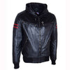 Mens Real Leather Bomber Zip Jacket Hooded RAMMY Black 3