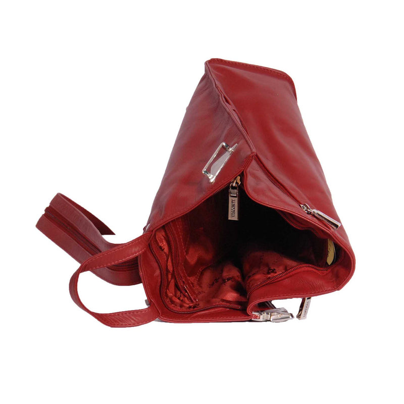 small leather backpack in red