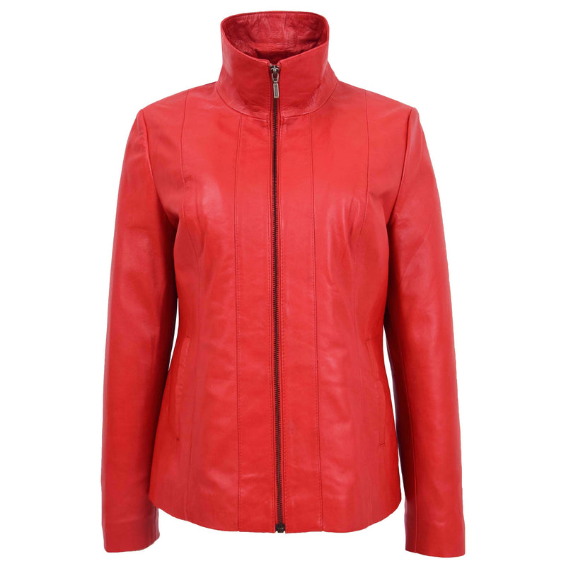 Womens Classic Zip Fastening Leather Jacket Julia Red 2