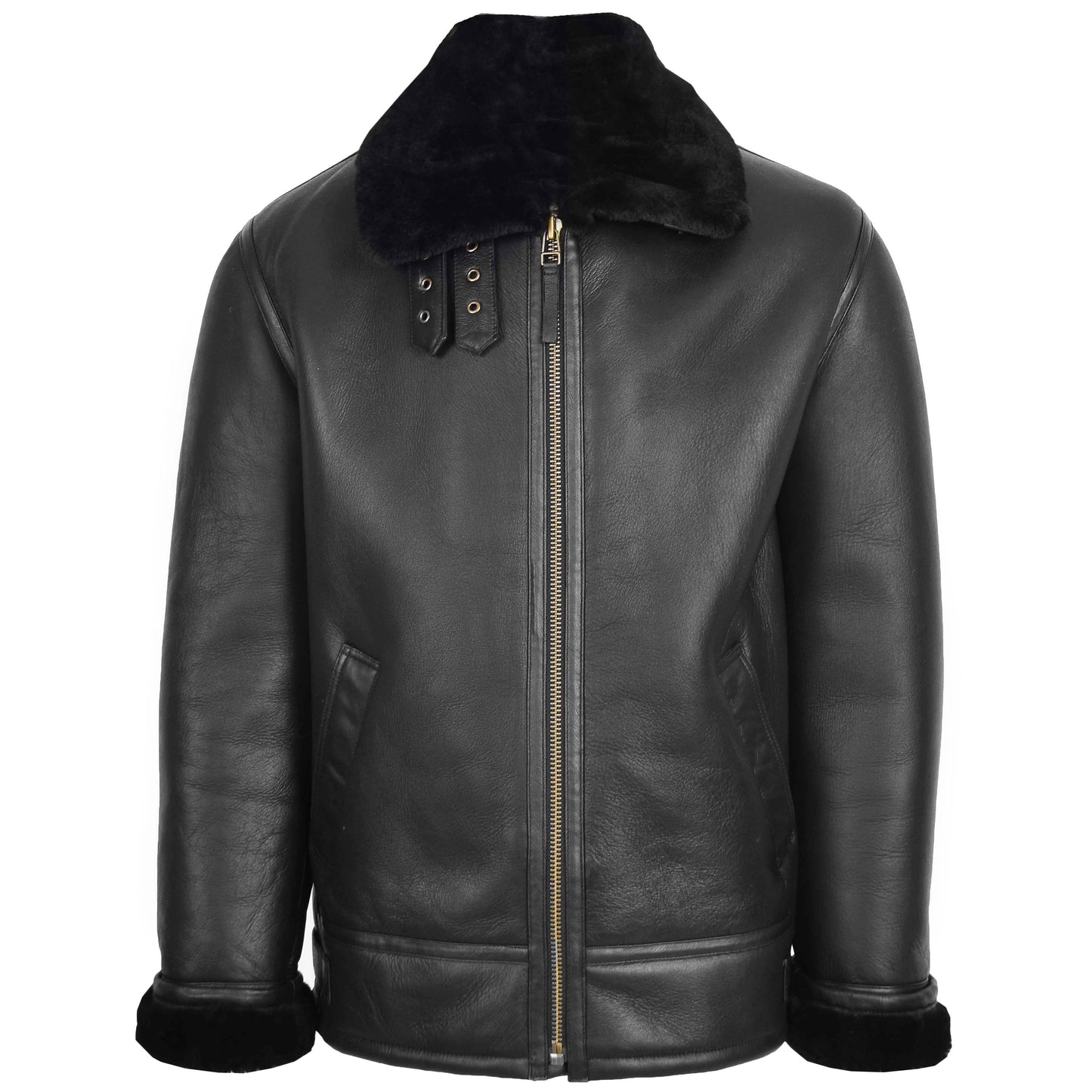 Mens Top Gun Style Sheepskin Jacket Oscar Black 2