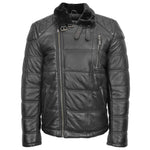 Mens Leather Biker Style Puffer Jacket Ronnie Black 2
