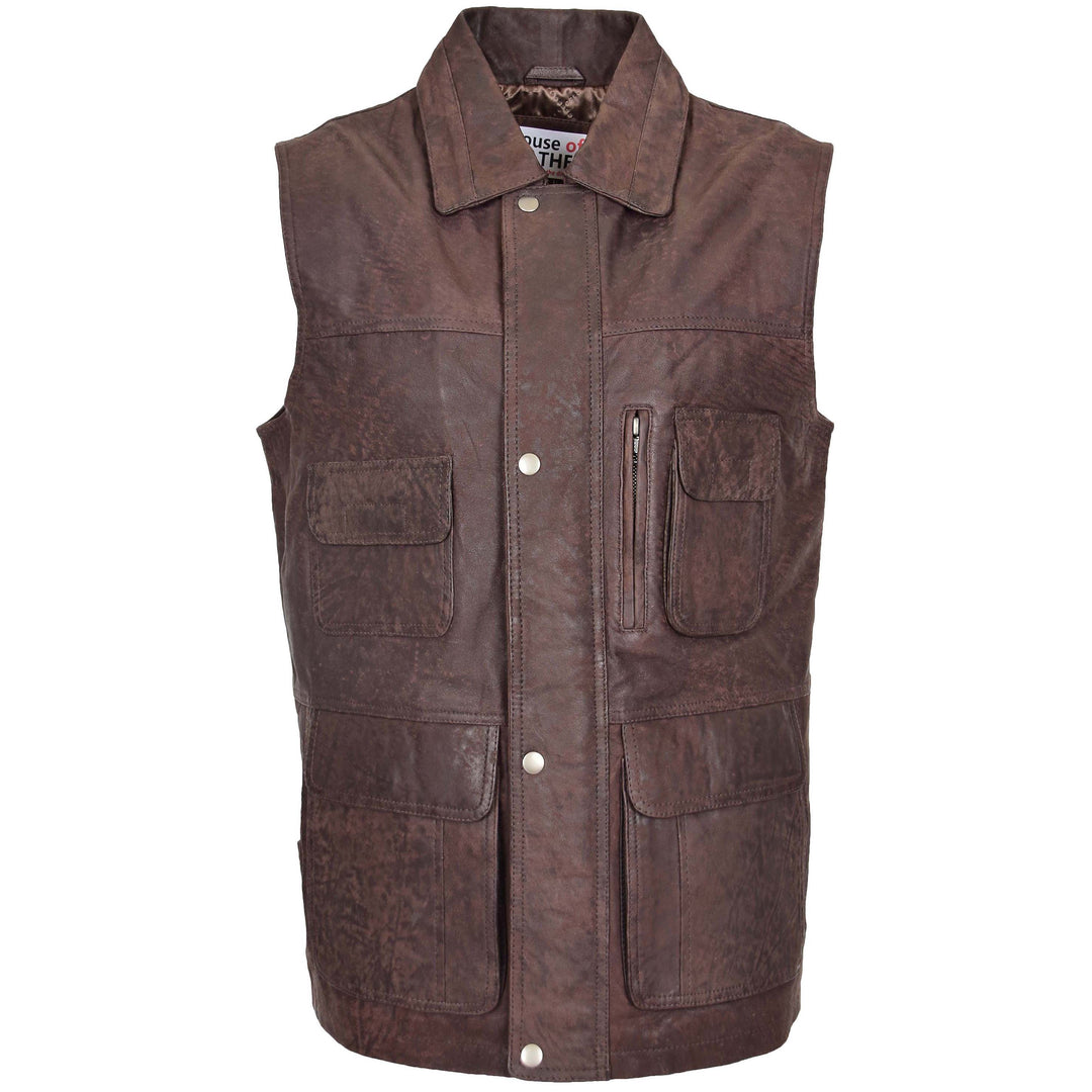 Mens Leather Multi Purpose Gilet Roger Brown 2