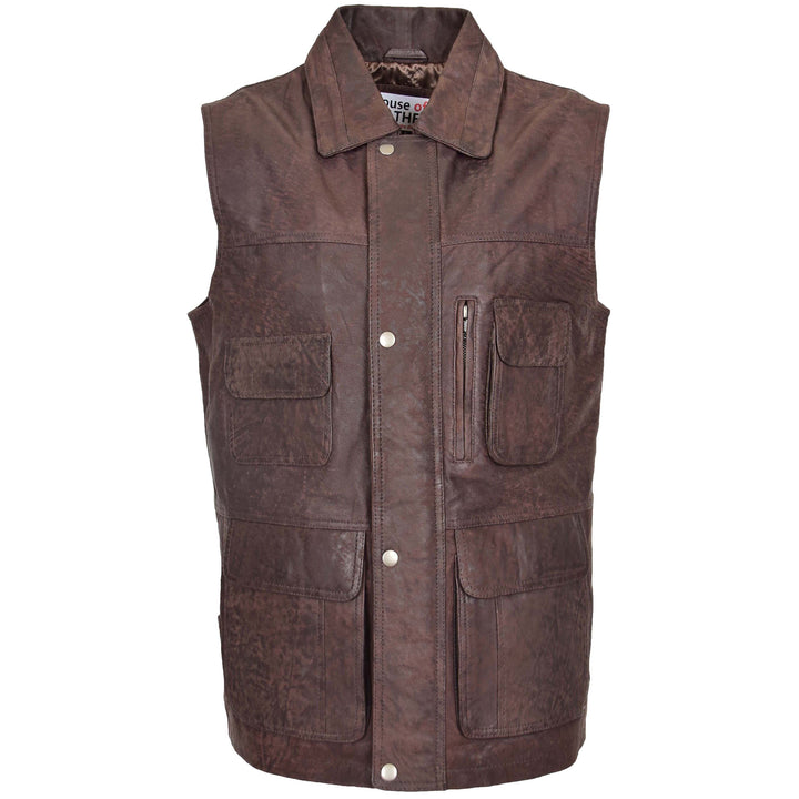 Mens Leather Multi Purpose Gilet Roger Brown 2