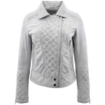Womens Leather Biker Jacket with Quilt Detail Ziva Vintage White 2