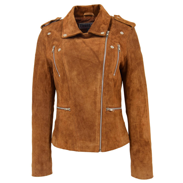 Womens Biker Style Suede Jacket Tan | House of Leather