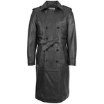 Mens Leather 3/4 Length Double Breasted Coat Travis Black 2