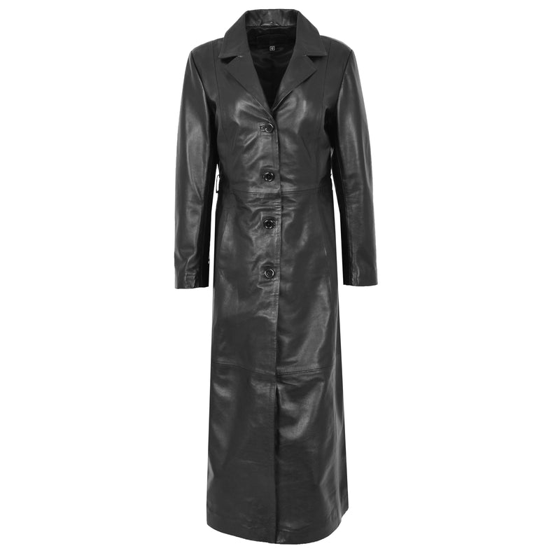 Womens Leather Full Length Classic Coat Gabbie Black 2