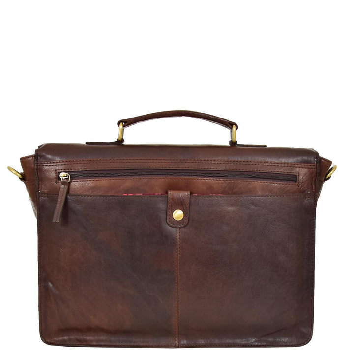 Mens Leather Briefcase Cross Body Satchel Bag Clinton Brown Back