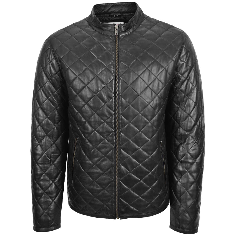 Mens Leather Quilted Anorak Style Jacket Jeff Black 2