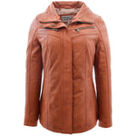 Womens Leather Jacket with Detachable Collar Dalia Cognac 2