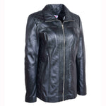 Womens Real Leather Jacket Zip Quilted ECHO Black 3