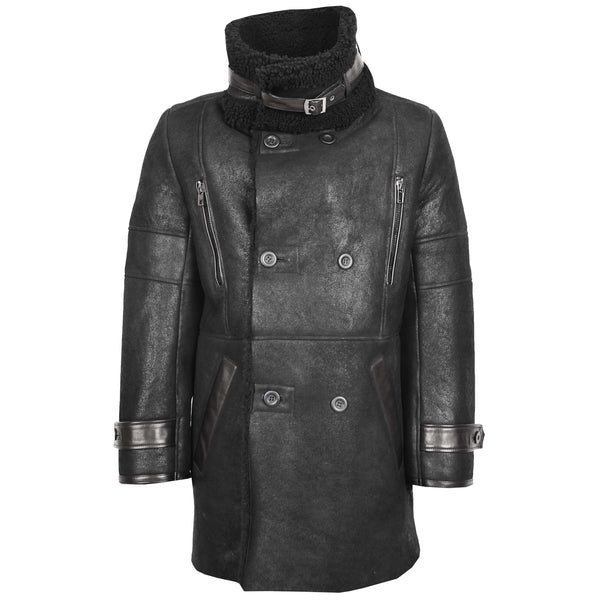 Mens Double Breasted 3/4 Length Sheepskin Coat | House of Leather