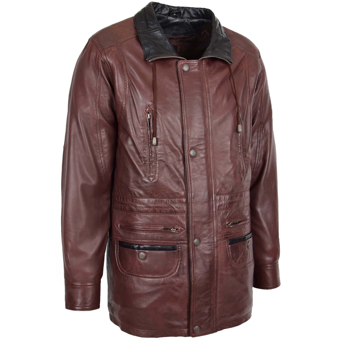 Mens Leather Winter Car Coat Hip Length Jason Brown 2