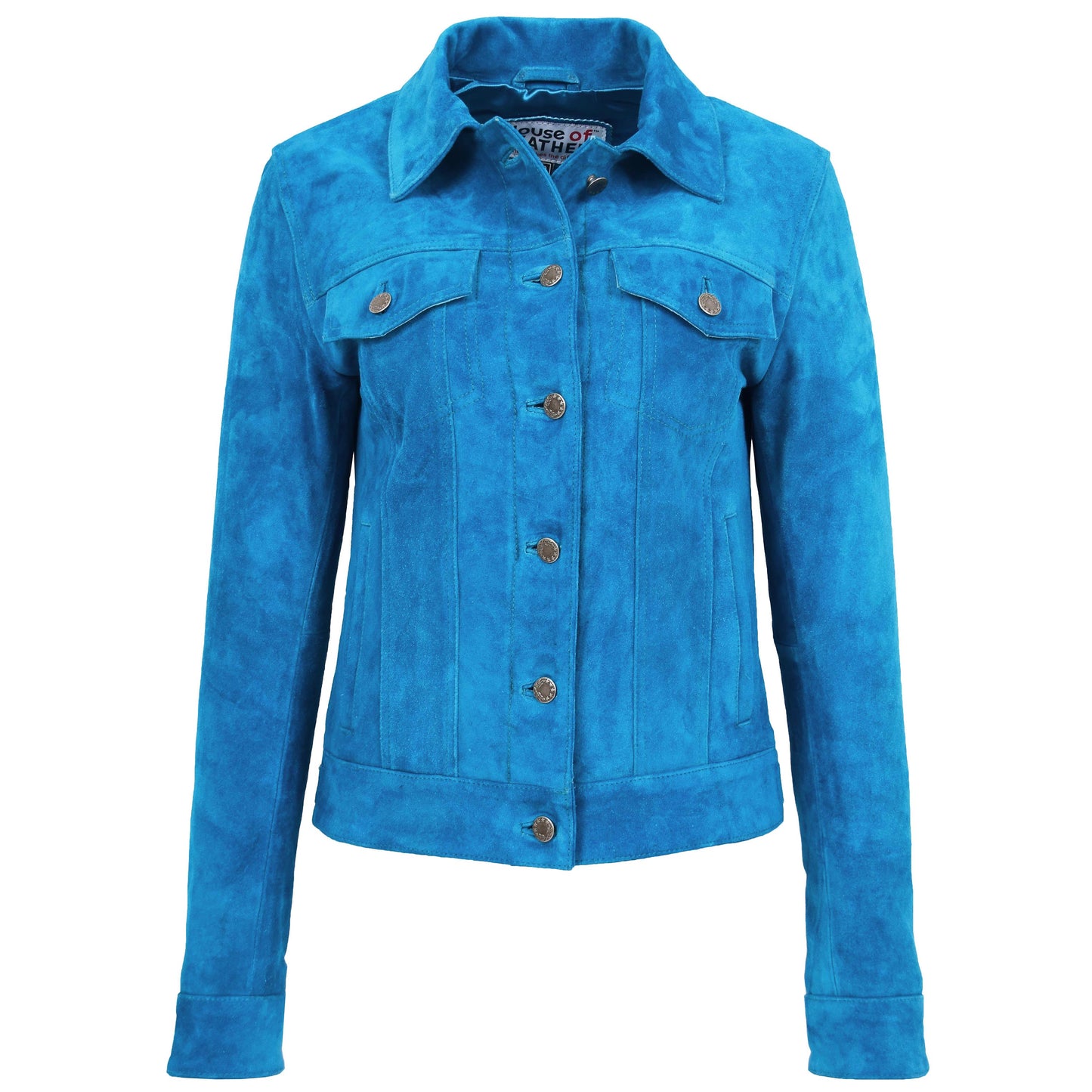 Womens Soft Suede Trucker Style Jacket Alma Turquoise 2