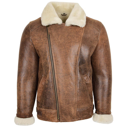 Mens Aviator Sheepskin Pilot Jacket Blen Vintage Brown 2