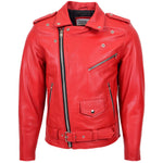 Mens Heavy Duty Leather Biker Brando Jacket Kyle Red 3