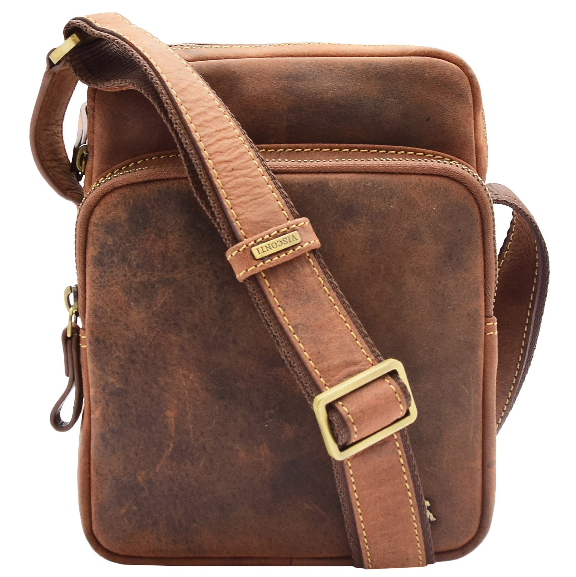 Mens Small Smart Crossbody Bag Organiser Genuine Leather Multi Pockets Riga 3