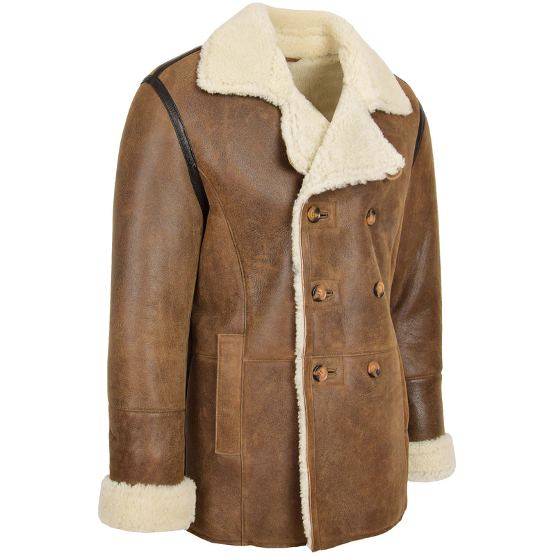 Mens Double Breasted Sheepskin Jacket Theo Cognac 2