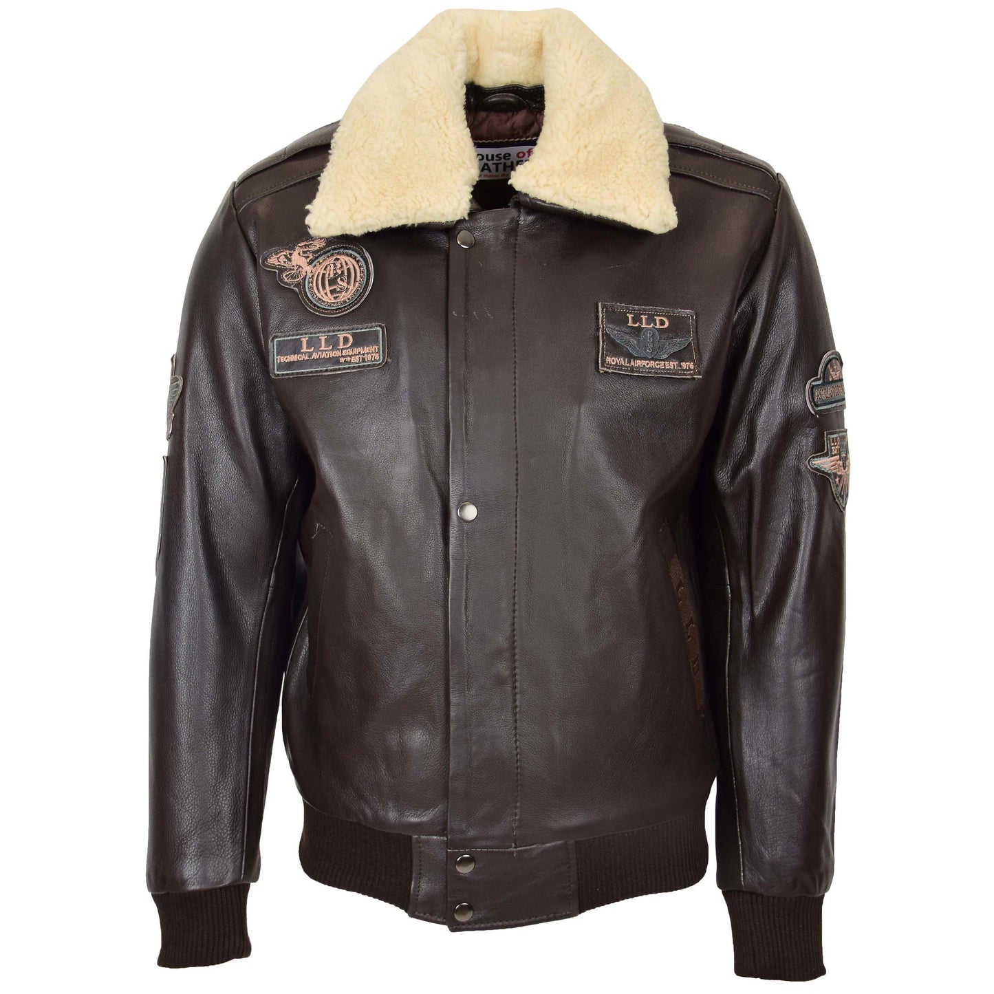 Mens Leather Jacket with Detachable Collar Pilot-N Brown 3