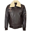 Mens Leather Jacket with Detachable Collar Pilot-N Brown 3
