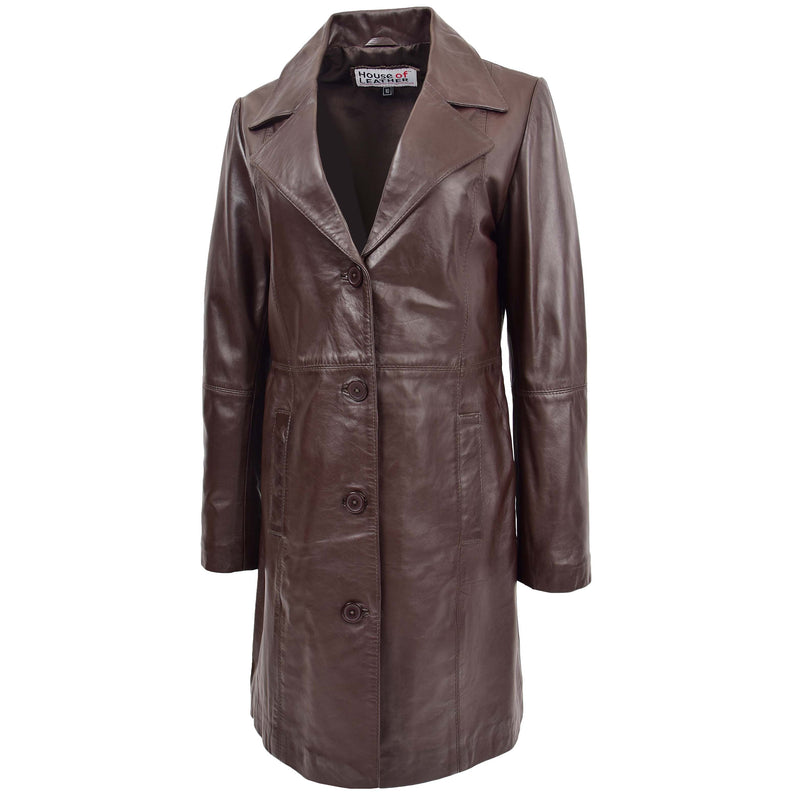 Womens 3/4 Length Soft Leather Classic Coat Macey Brown 2